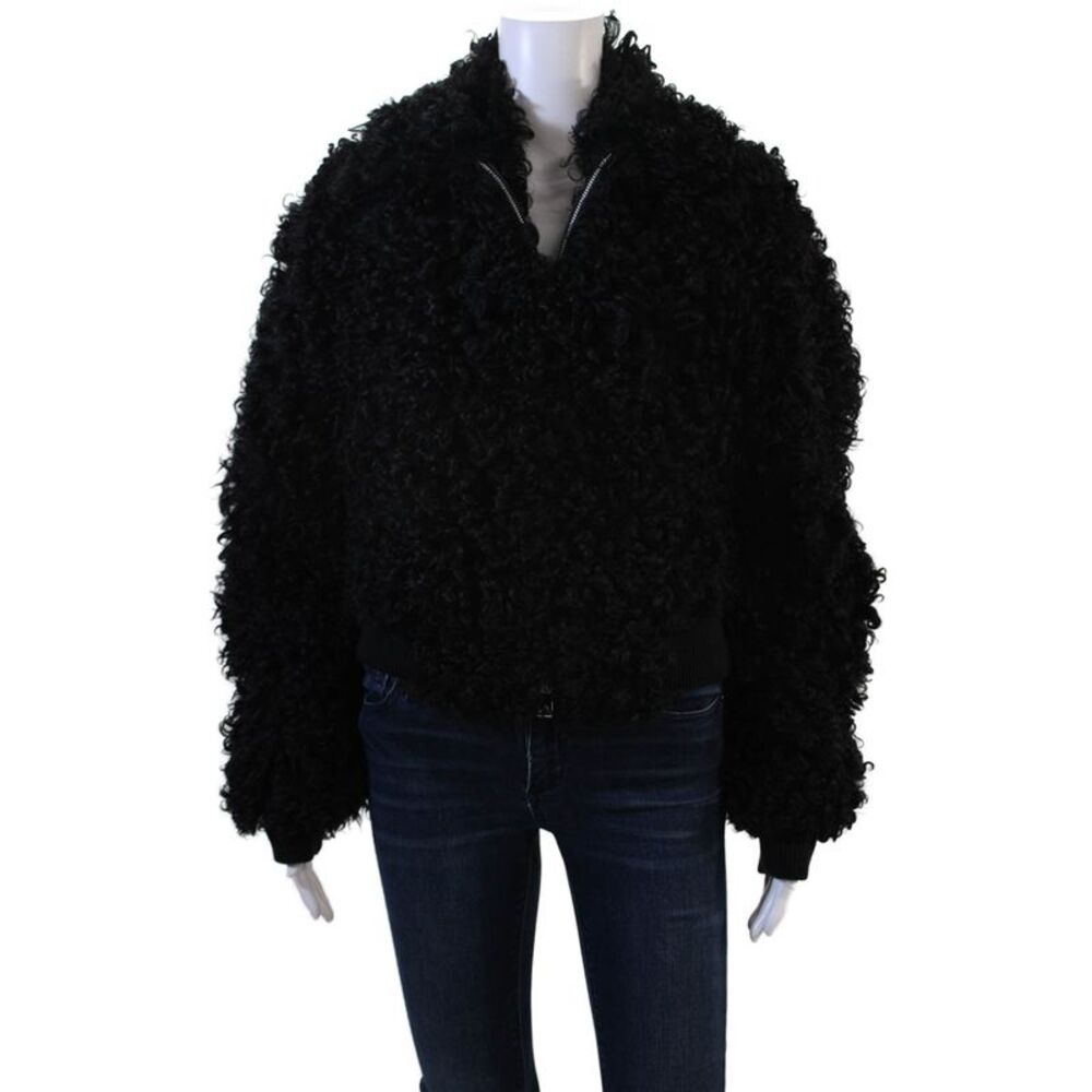 Bottega Veneta Women Bomber Jacket Black Wool High-Neck Long Sleeve Size S